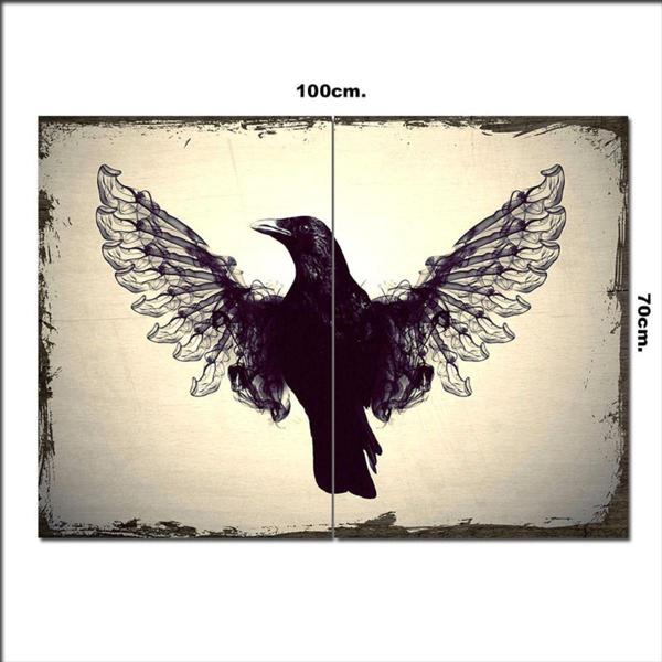 Bedeko Ahşap Tablo Dumanlı Karga Görseli 70*100Cm - Image 1