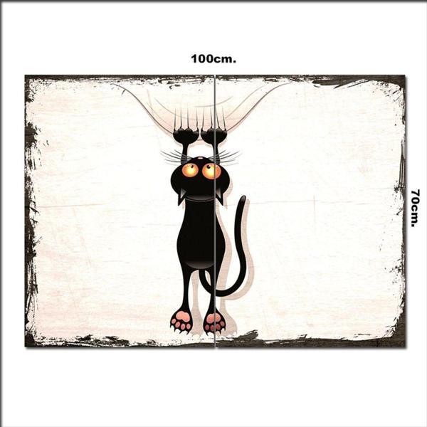 Bedeko Ahşap Tablo Duvara Tutunan Kara Kedi Şekilli 70*100Cm - Image 1
