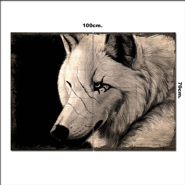 Bedeko Ahşap Tablo Düşünen Beyaz Kurt Baskılı 70*100Cm - Image 1