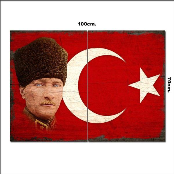 Bedeko Ahşap Tablo Atatürk Türk Bayrağı Tarz 70*100Cm - Image 1