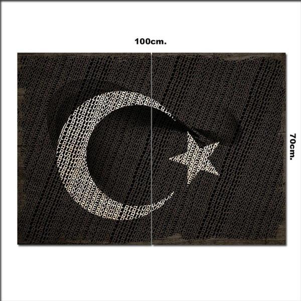 Bedeko Ahşap Tablo Atatürk Yazılı Bayrak Desenli 70*100Cm - Image 1