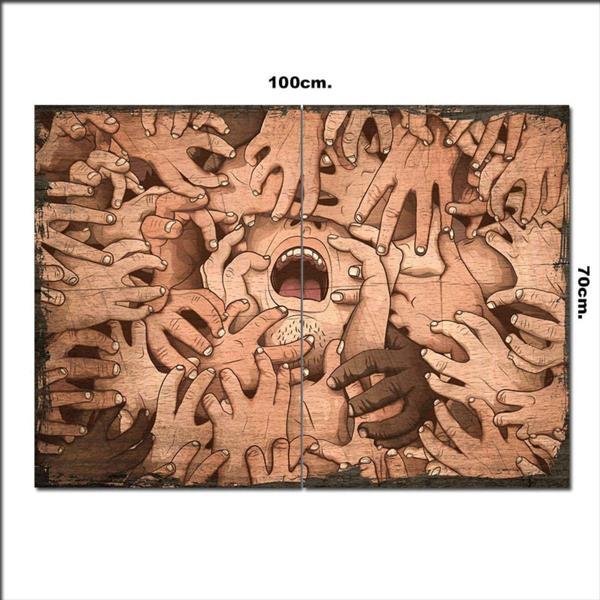 Bedeko Ahşap Tablo Eller Ve Baş Desenli 70*100Cm - Image 1