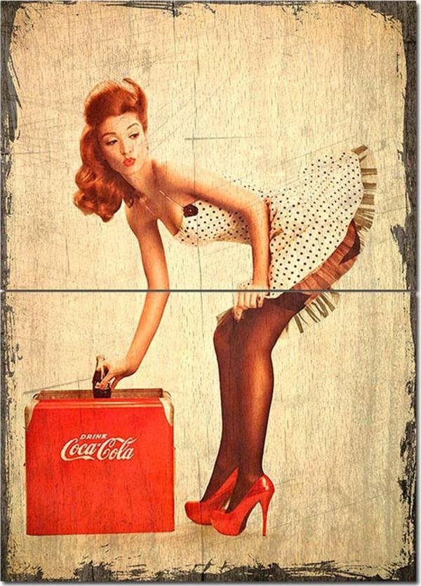 Bedeko Ahşap Tablo Coca Cola İçen Güzel Kadın Hediyelik Mdf Tablo - Image 1