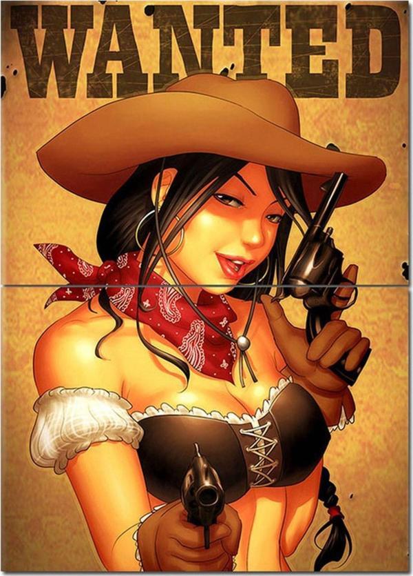 Bedeko Ahşap Tablo Cowgirl Wanted Afiş Görseli Desenli Mdf Tablo - Image 1