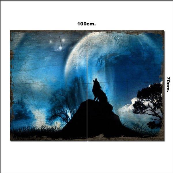 Bedeko Ahşap Tablo Ay Ve Kara Kurt Görseli 70*100Cm - Image 1