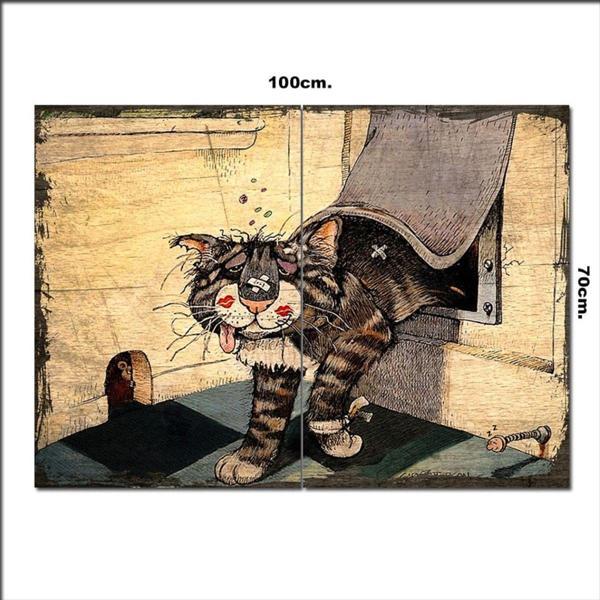 Bedeko Ahşap Tablo Çapkın Ev Kedisi Şekilli 70*100Cm - Image 1