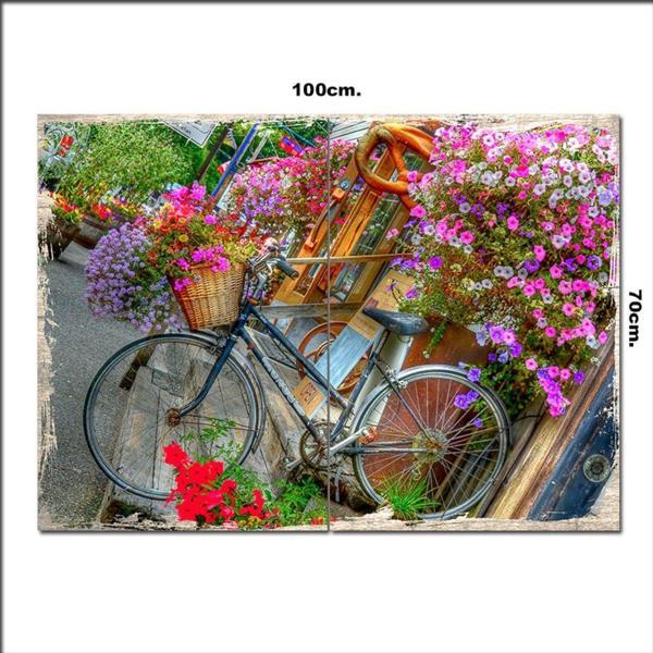 Bedeko Ahşap Tablo Çiçekli Bisiklet 70*100Cm - Image 1