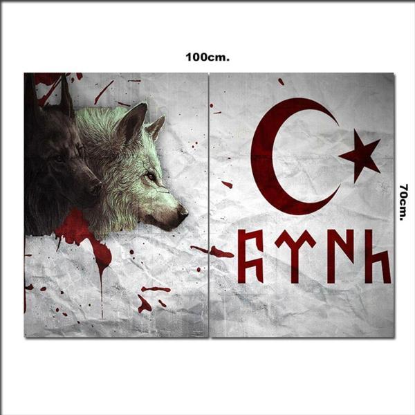Bedeko Ahşap Tablo Göktürkçe Türk Ve Kurt Baskılı 70*100Cm - Image 1