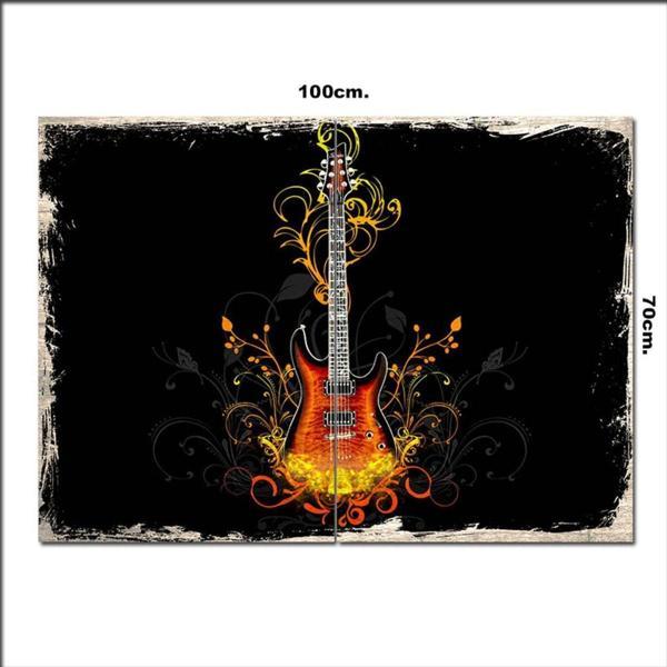 Bedeko Ahşap Tablo Çiçekli Gitar 70*100Cm - Image 1