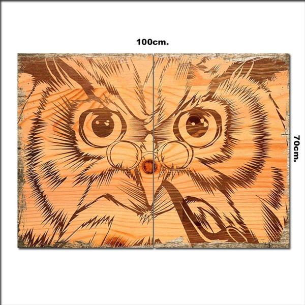 Bedeko Ahşap Tablo Gözlüklü Baykuş 70*100Cm - Image 1