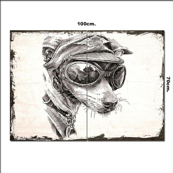 Bedeko Ahşap Tablo Gözlüklü Köpek Desenli 70*100Cm - Image 1