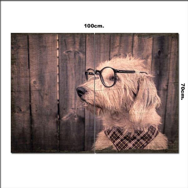 Bedeko Ahşap Tablo Gözlüklü Köpek Desenli 70*100Cm - Image 1