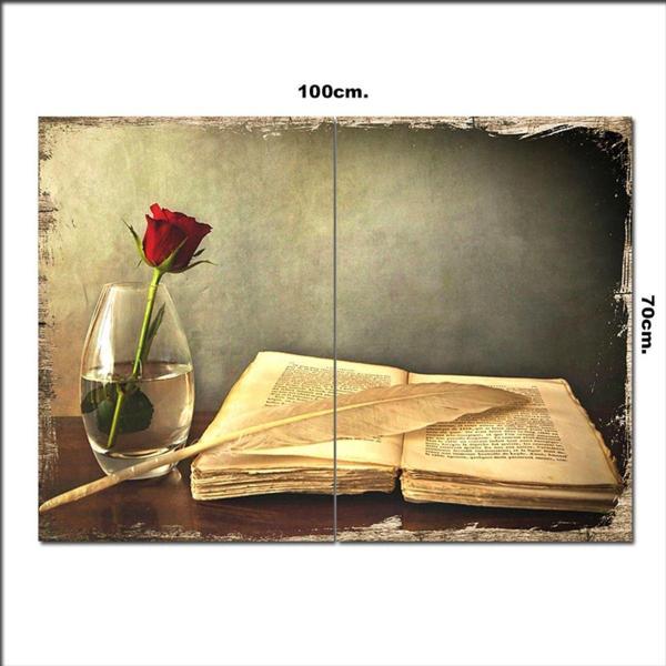 Bedeko Ahşap Tablo Gül Ve Kitap 70*100Cm - Image 1