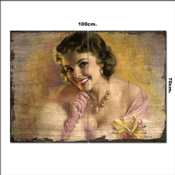 Bedeko Ahşap Tablo Gülümseyen Güzel Kadın Tarz 70*100Cm - Image 1