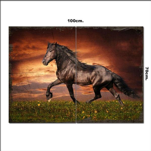 Bedeko Ahşap Tablo Gün Batımında Koşan At Tarz 70*100Cm - Image 1