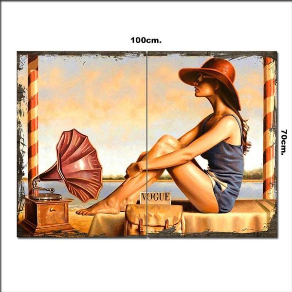 Bedeko Ahşap Tablo Eski Pikap Ve Kadın 70*100Cm - Image 1