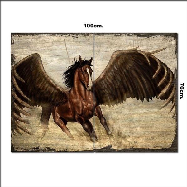 Bedeko Ahşap Tablo Kanatlı At Pegasus Şekilli 70*100Cm - Image 1