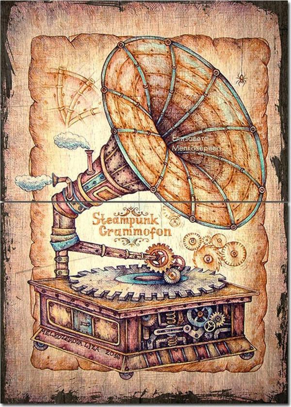 Bedeko Ahşap Tablo Eski Steampunk Gramofonu Görseli Art Mdf Tablo - Image 1
