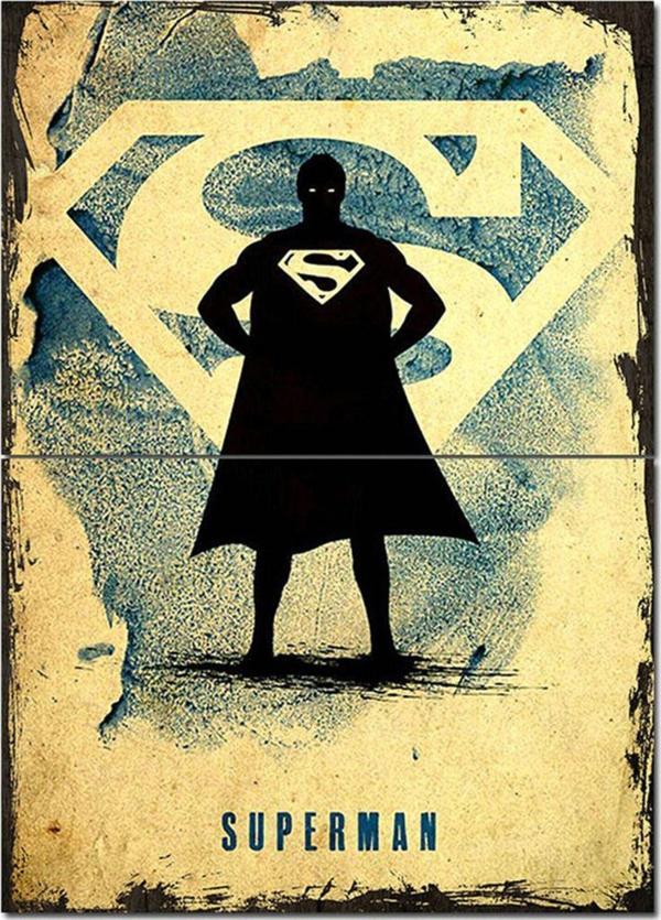 Bedeko Ahşap Tablo Eski Supermen Figürü Ve Logosu Görseli Hediyelik Ahşap Tablo - Image 1