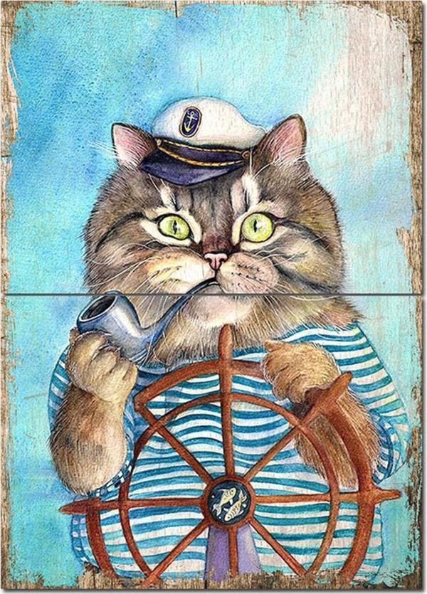 Bedeko Ahşap Tablo Kaptan Kedi Mdf Tablo - Image 1