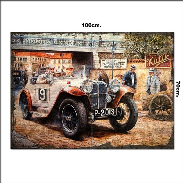 Bedeko Ahşap Tablo Eski Yarış Otomobilleri Baskılı 70*100Cm - Image 1