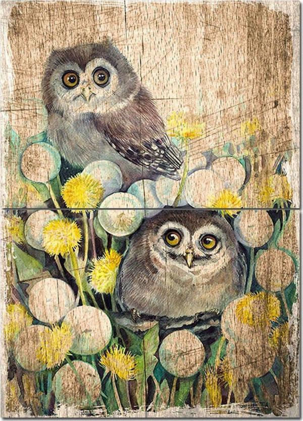 Bedeko Ahşap Tablo Karahindiba Çiçeği Baykuşlar Model Mdf Tablo - Image 1