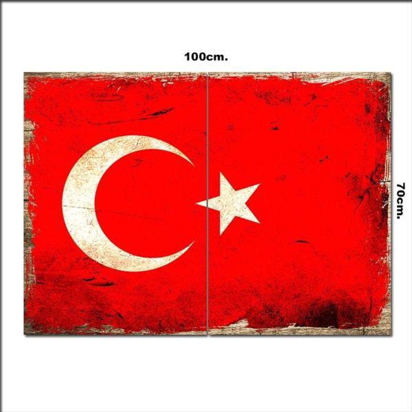 Bedeko Ahşap Tablo Eski Zemin Üstünde Türk Bayrağı 70*100Cm - Image 1