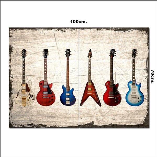 Bedeko Ahşap Tablo Eskitilmiş Elektro Gitar Resimleri 70*100Cm - Image 1