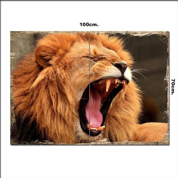 Bedeko Ahşap Tablo Esneyen Aslan 70*100Cm - Image 1