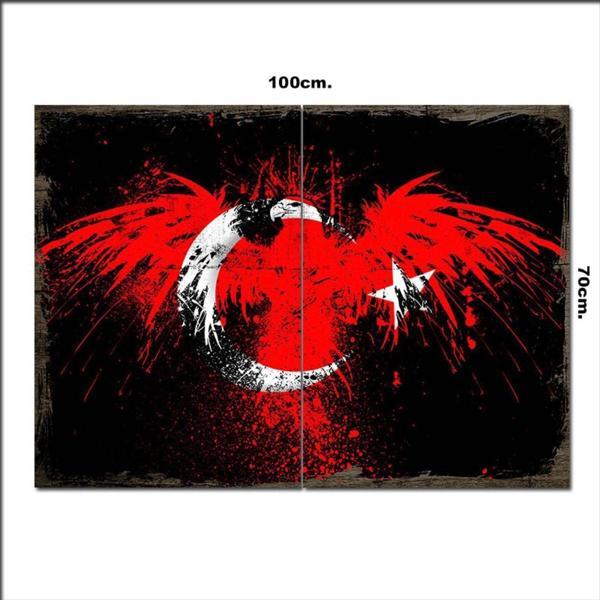 Bedeko Ahşap Tablo Kartal Ve Türk Bayrağı 70*100Cm - Image 1