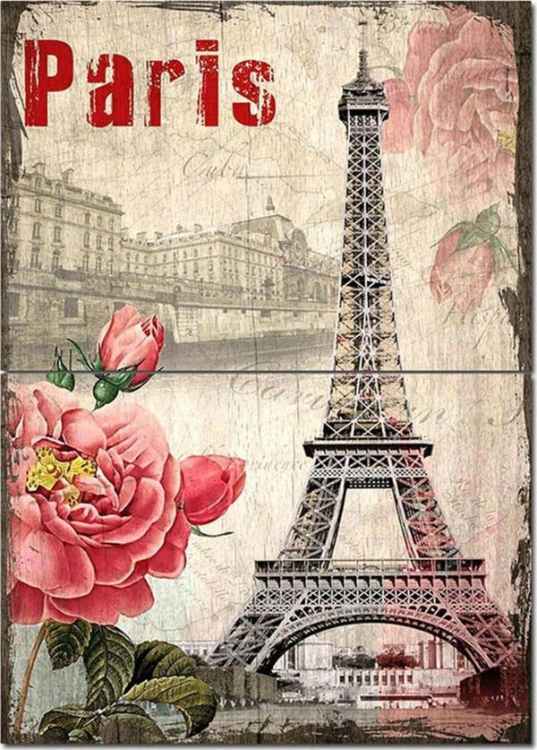 Bedeko Ahşap Tablo Eyfel Gül Paris Mektup Modern Ahşap Tablo - Image 1