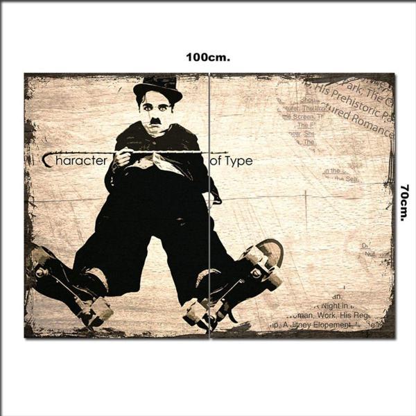 Bedeko Ahşap Tablo Kaykay Ve Charlie Chaplin Desenli 70*100Cm - Image 1
