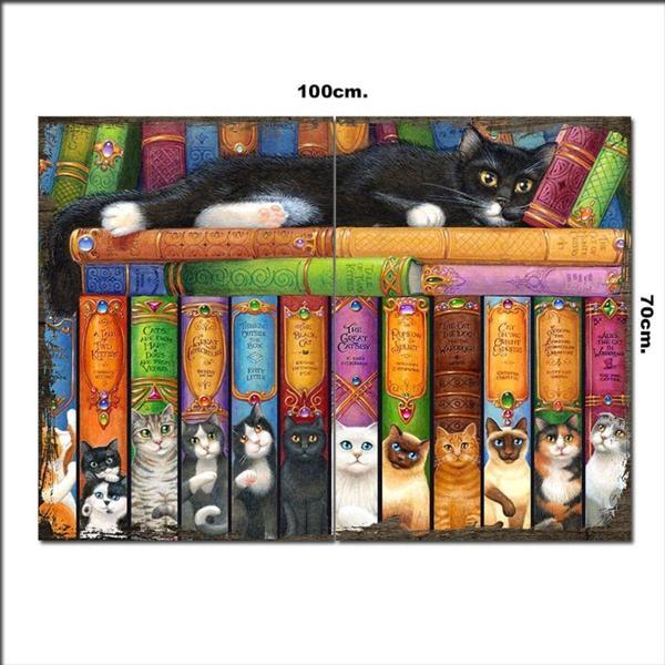 Bedeko Ahşap Tablo Kedi Kitaplığı 70*100Cm - Image 1