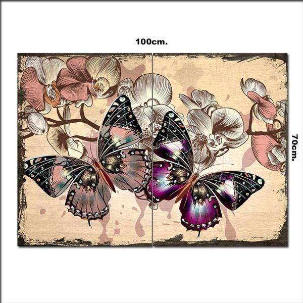 Bedeko Ahşap Tablo Kelebek Ve Çiçekler Vektör Baskılı 70*100Cm - Image 1