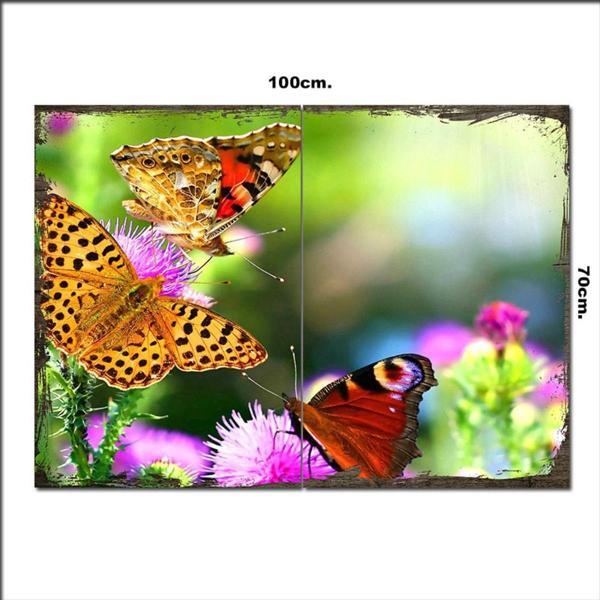 Bedeko Ahşap Tablo Kelebekler Ve Çiçek 70*100Cm - Image 1