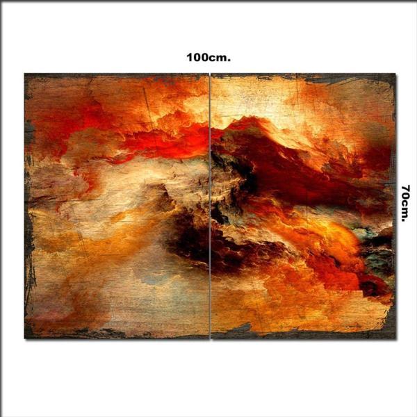 Bedeko Ahşap Tablo Kırmızı Bulutlar Baskılı 70*100Cm - Image 1