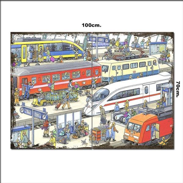 Bedeko Ahşap Tablo İstasyon Karikatürü 70*100Cm - Image 1