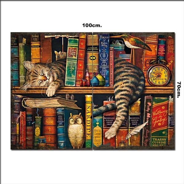 Bedeko Ahşap Tablo Kitaplık Baykuş Kedi Baskılı 70*100Cm - Image 1