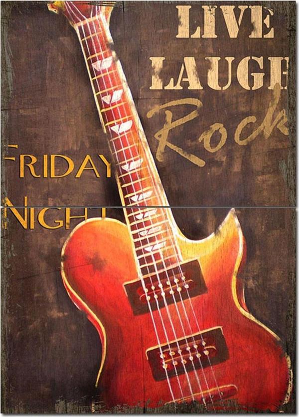 Bedeko Ahşap Tablo Gitar Söyleşi İlanı Desenli Mdf Tablo - Image 1