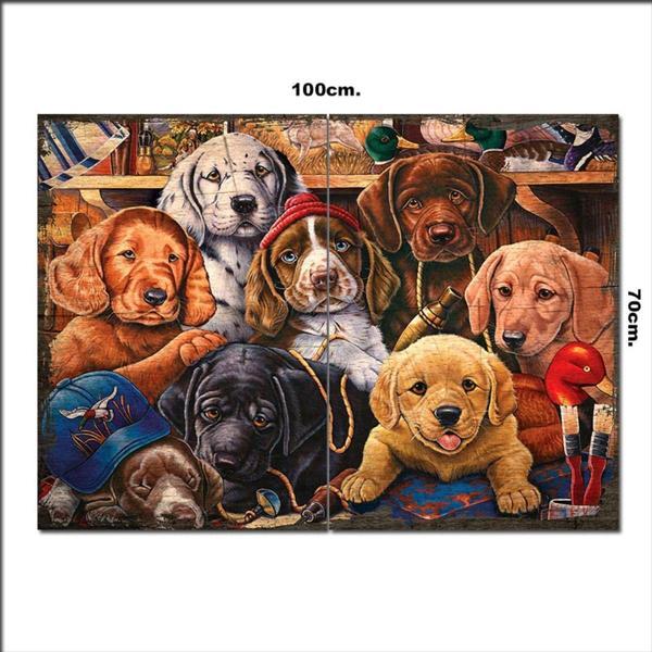 Bedeko Ahşap Tablo Köpekler Topluluğu Baskılı 70*100Cm - Image 1