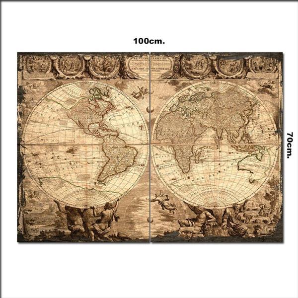 Bedeko Ahşap Tablo Mitolojik Dünyada Harita Baskılı 70*100Cm - Image 1