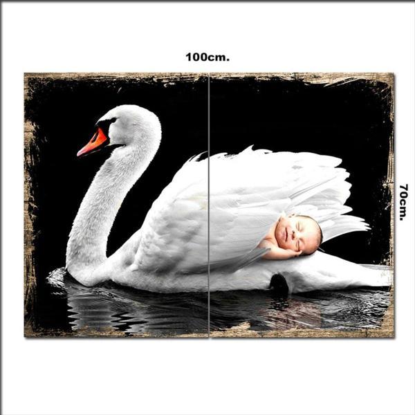 Bedeko Ahşap Tablo Kuğu Ve Uyuyan Bebek 70*100Cm - Image 1
