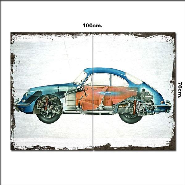 Bedeko Ahşap Tablo Porsche 356 Eskitme 70*100Cm - Image 1