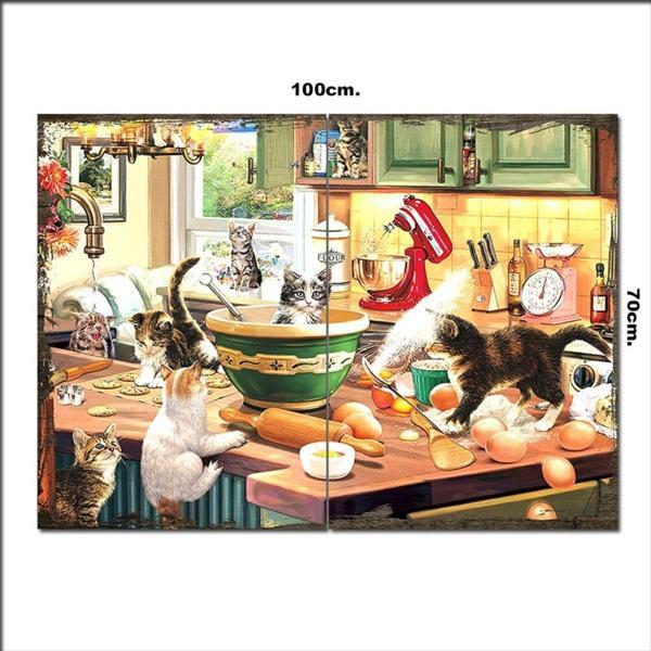 Bedeko Ahşap Tablo Mutfaktaki Yavru Kediler 70*100Cm - Image 1