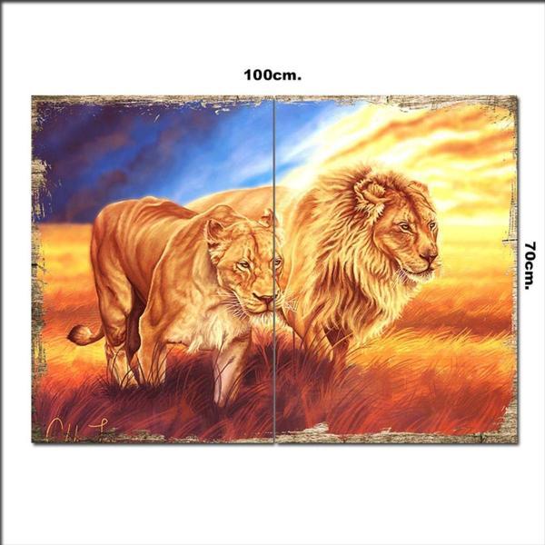 Bedeko Ahşap Tablo Mutlu Aslanlar 70*100Cm - Image 1