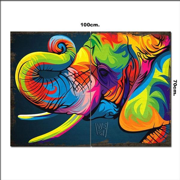 Bedeko Ahşap Tablo Renlli Fil Resmi Tarz 70*100Cm - Image 1