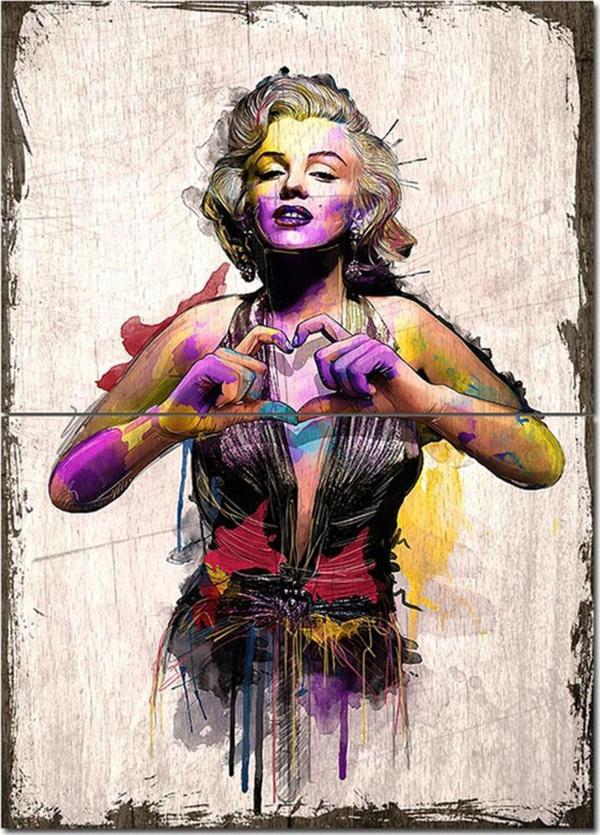 Bedeko Ahşap Tablo Marilyn Monroe Kalp Desenli Ahşap Tablo - Image 1