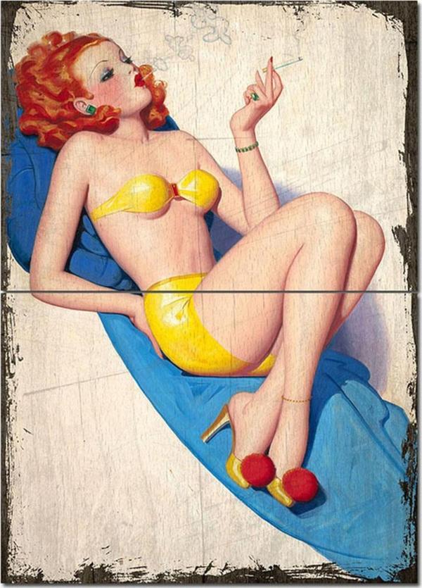 Bedeko Ahşap Tablo Retro Pin Up Kızı Art Mdf Tablo - Image 1