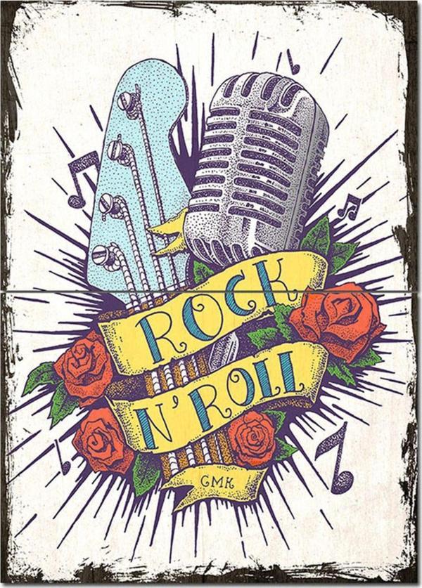 Bedeko Ahşap Tablo Retro Rock On Roll Tasarım Mdf Tablo - Image 1