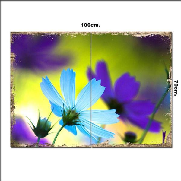 Bedeko Ahşap Tablo Mavi Çiçek 70*100Cm - Image 1